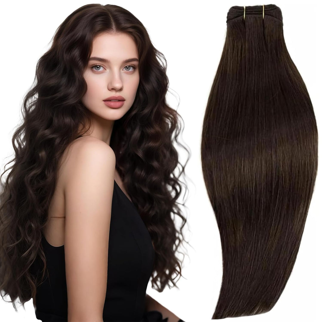 RUNATURE Tressen Echthaar 50cm Braun Echte Haare 100g Echthaar Tressen Zum Einnähen Dunkelbraun Haar