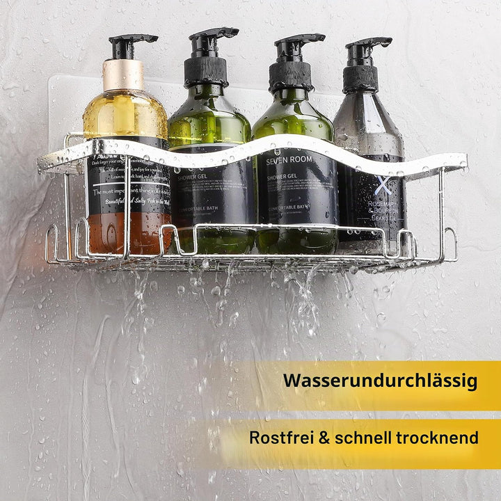 ALOCEO Duschablage ohne Bohren 4 Stück, Duschregal mit Seifenhalter und Zahnbürstenhalter, Badezimme