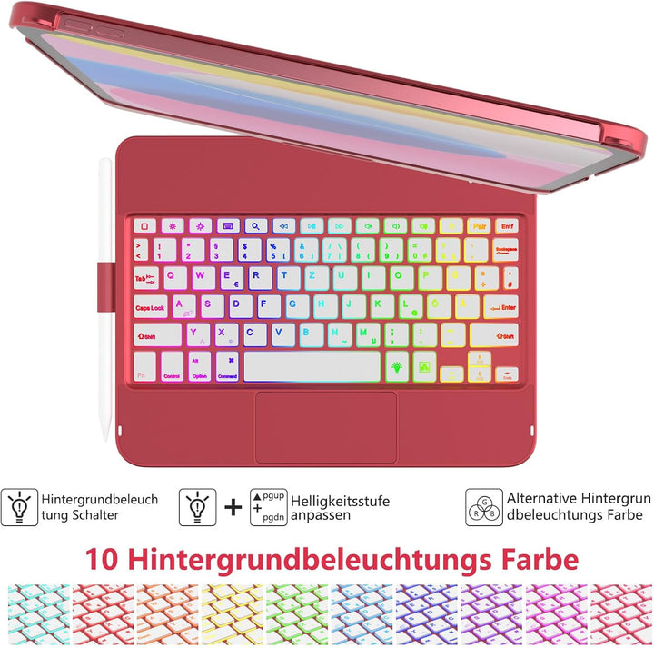 TQQ Hülle mit Tastatur für iPad A16 11 Generation 2025/10 Generation 2022(11/10.9 Zoll), mit Präzisi