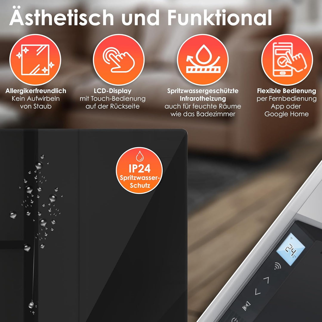 KESSER® Infrarotheizung 500W Glaskonvektor Glasheizung Energiesparend 2in1 Standgerät & Wandmontage
