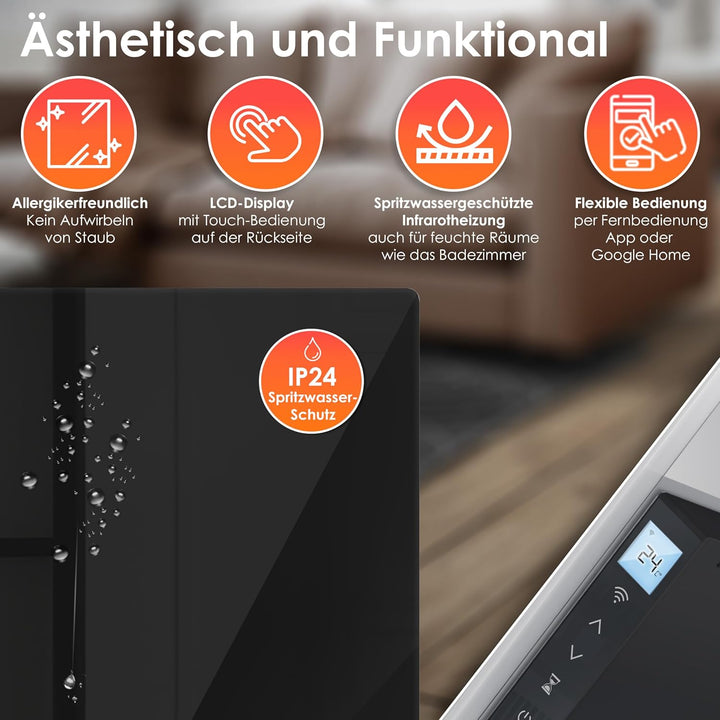 KESSER® Infrarotheizung 500W Glaskonvektor Glasheizung Energiesparend 2in1 Standgerät & Wandmontage