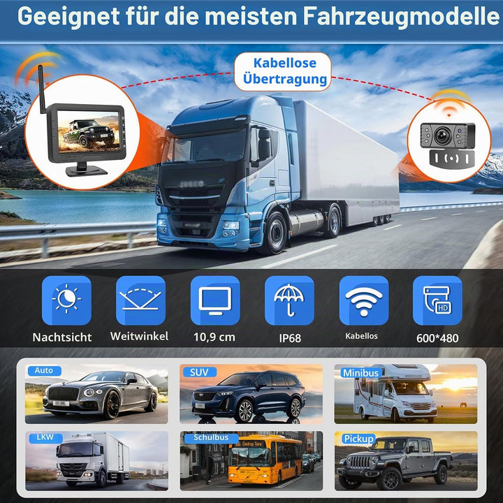Digital Kabellos Rückfahrkamera Set Unterstützt 1 Kameras, 4,3" Funk Rückfahrkameras mit Wireless Ei