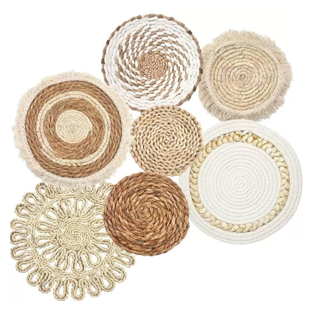 Hanging Waven Wall Basket Dekor, Boho -Wandkörbe 7pcs/Set verschiedener Grösse und Stil Boho -Korbde