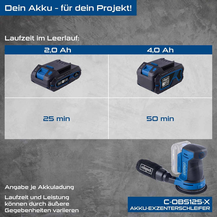 Scheppach Akku Exzenterschleifer C-OBS125-X | SchleiftellerØ 125mm | Schwingkreis 2mm | Schwingzahl