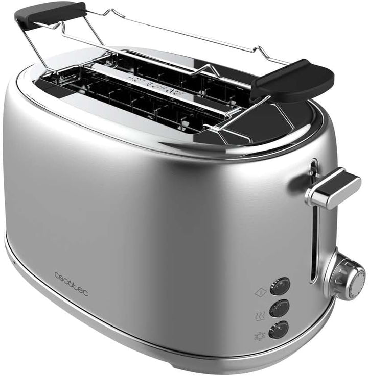 Cecotec Toast&Taste 1000 Retro Double Inox Toast, 2 Scheiben, 980 W, 2 breite 3,8 cm und kurze Schli