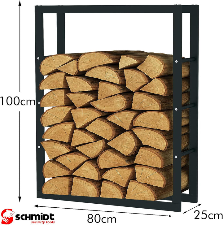 SCHMIDT security tools Kaminholzregal 80x25x100cm Stahl Schwarz Brennholzregal Holzstapelhilfe Holzu
