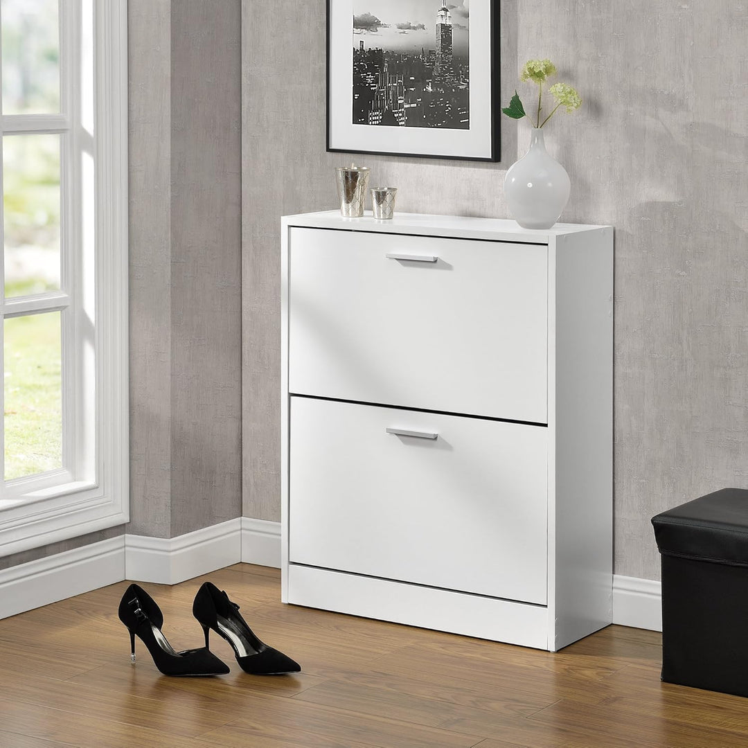 [en.casa] Schuhschrank Sykkylven Schuhkipper mit 2 Klappen Schuhkommode für 12 Paar Schuhe 81 x 63 x