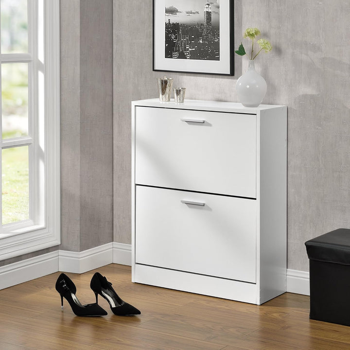 [en.casa] Schuhschrank Sykkylven Schuhkipper mit 2 Klappen Schuhkommode für 12 Paar Schuhe 81 x 63 x