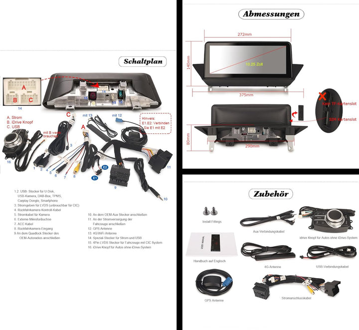 erisin 10.25 Zoll IPS Bildschirm Android 12 Autoradio Bluetooth GPS Navigation für BMW X1 E84 CIC Sy
