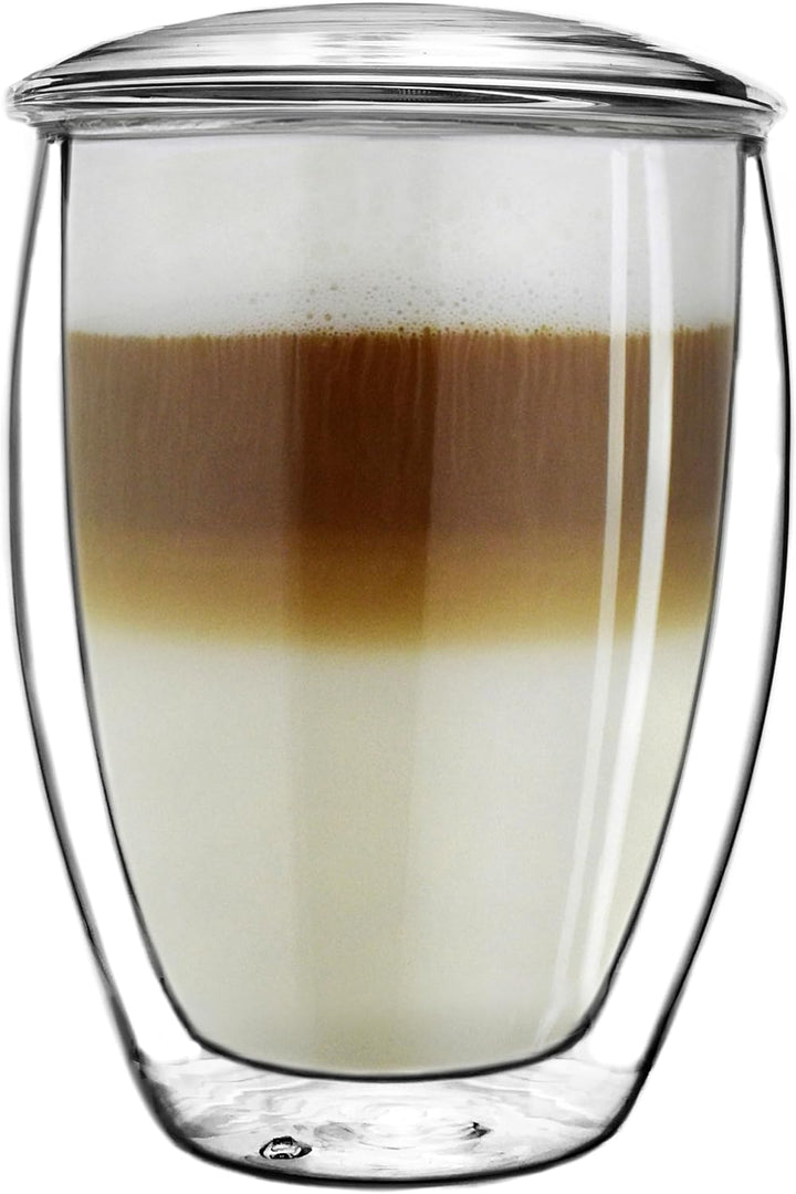 Creano doppelwandiges Teeglas mit Edelstahlfilter und Glasdeckel - 400ml 1x 400ml Doppelwandig, 1x 4