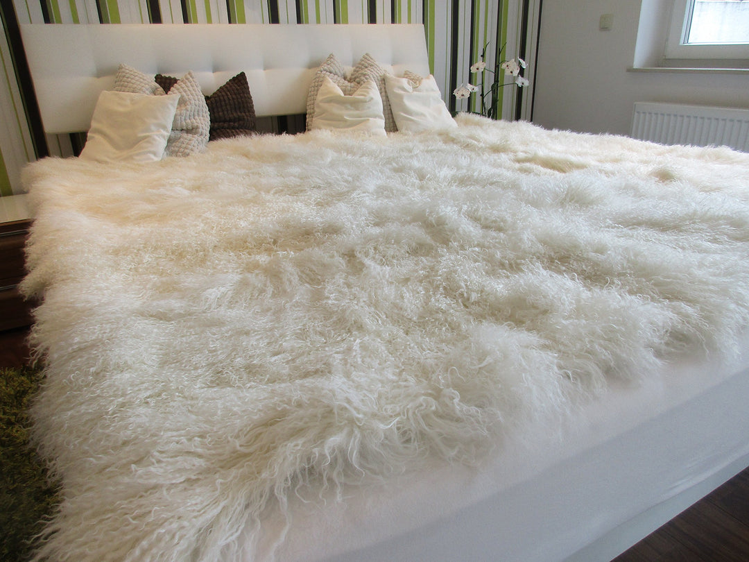 Reissner Lammfelle Tibet Lammfell Bettauflage Couchauflage 90x190cm JAY02 Farbe weiss-weiss 90 x 190