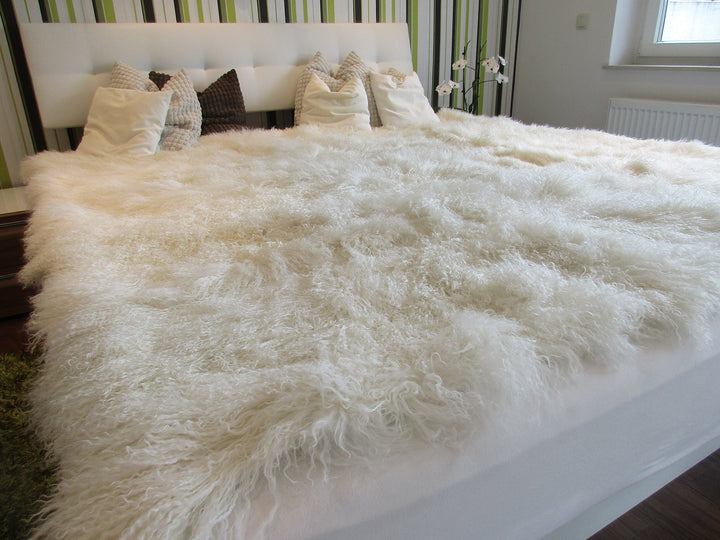Reissner Lammfelle Tibet Lammfell Bettauflage Couchauflage 90x190cm JAY02 Farbe weiss-weiss 90 x 190