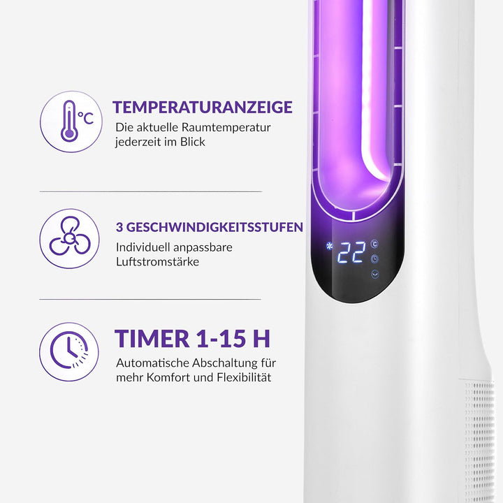 LEHMANN Turmventilator mit Fernbedienung & LED-Display, leiser Ventilator mit Schlafmodus, 15 h Time