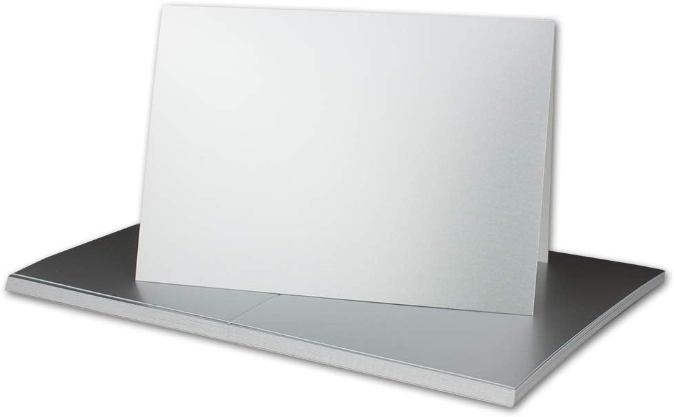300x Faltkarten Set DIN A6/C6 mit Brief-Umschlägen in Silber - inklusive Einleger - 14,8 x 10,5 cm -