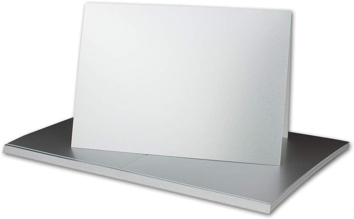 300x Faltkarten Set DIN A6/C6 mit Brief-Umschlägen in Silber - inklusive Einleger - 14,8 x 10,5 cm -
