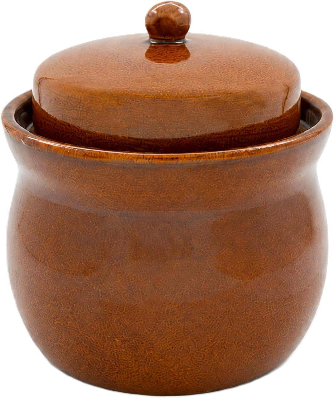 KERAZO Gärtopf 2 Liter aus Steinzeug Keramik inklusive Deckel + Stein + Anleitung [Form 2] BRAUN - G