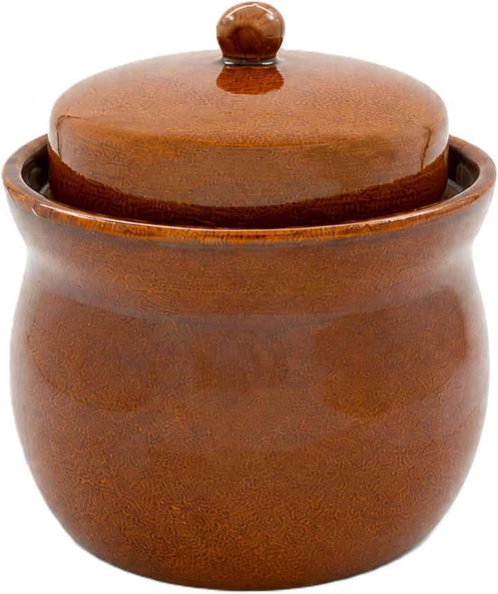 KERAZO Gärtopf 2 Liter aus Steinzeug Keramik inklusive Deckel + Stein + Anleitung [Form 2] BRAUN - G