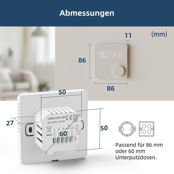 Beok Fussbodenheizung Thermostat Digital, WiFi Wasser Fussbodenheizung Smart Raumthermostat Tagespro