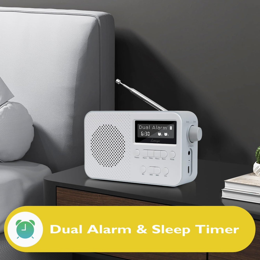 DAB-Radio mit Bluetooth I Kleines wiederaufladbares Digitalradio I 15 Stunden Wiedergabe I Radioweck