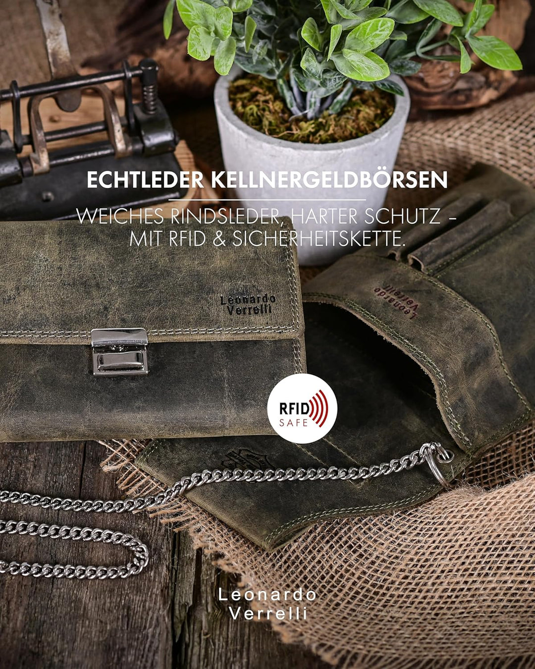 LEONARDO VERRELLI Kellner Geldbörse aus Leder, Kellnerbörse, Geldbeutel, Damen Herren Portemonnaie m
