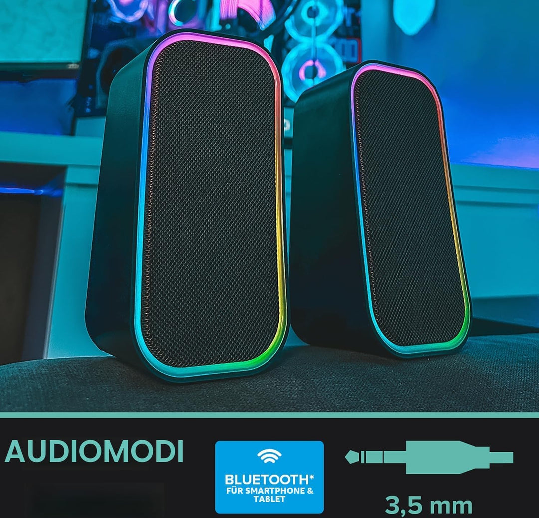Speedlink Token Gaming PC Lautsprecher Bluetooth - RGB Gaming Lautsprecher, 3,5mm AUX Klinke oder Bl