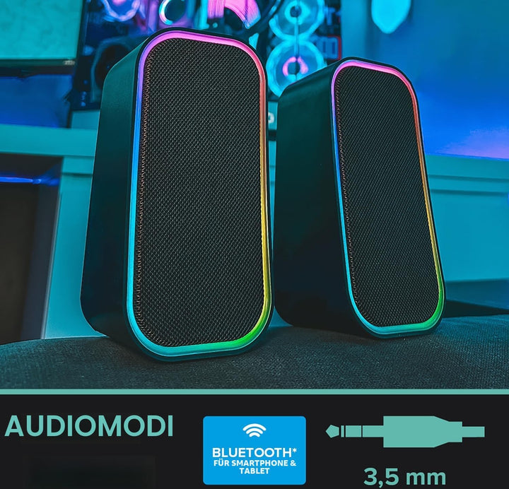 Speedlink Token Gaming PC Lautsprecher Bluetooth - RGB Gaming Lautsprecher, 3,5mm AUX Klinke oder Bl