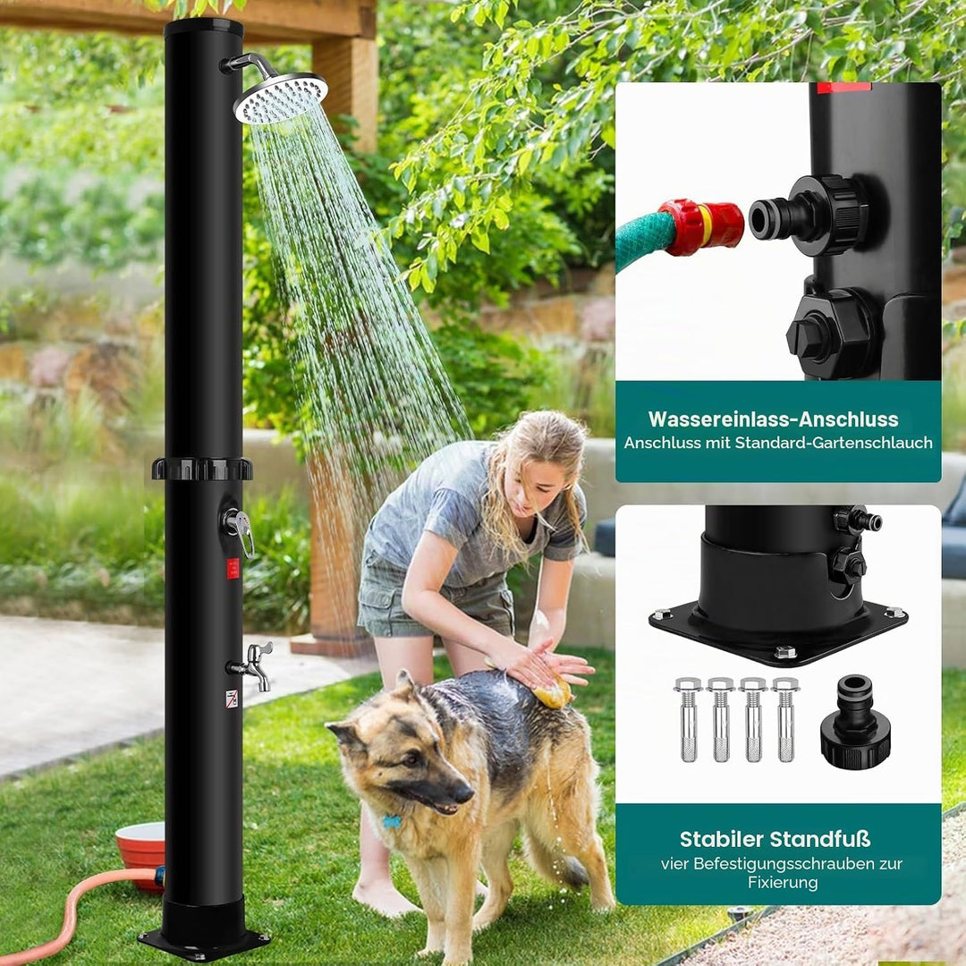 Solardusche 35 Liter, Gartendusche Aussendusche mit Duschkopf und Fusshahn, Ohne Stromanschluss, War