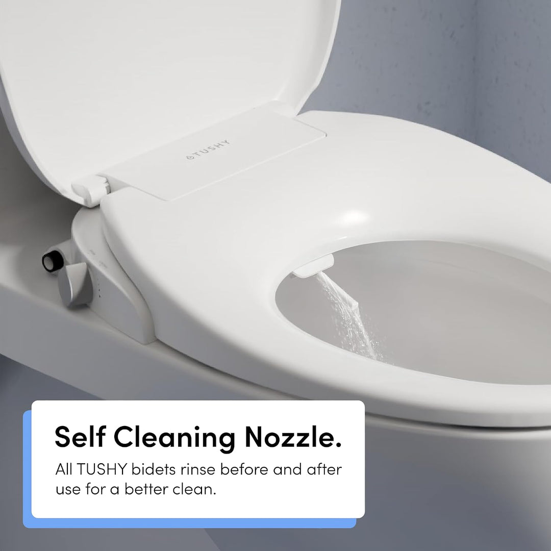 TUSHY Oasis Bidet-Sitz für Warmwasser, nicht elektrisch, länglich, selbstreinigende Doppeldüsen, ein