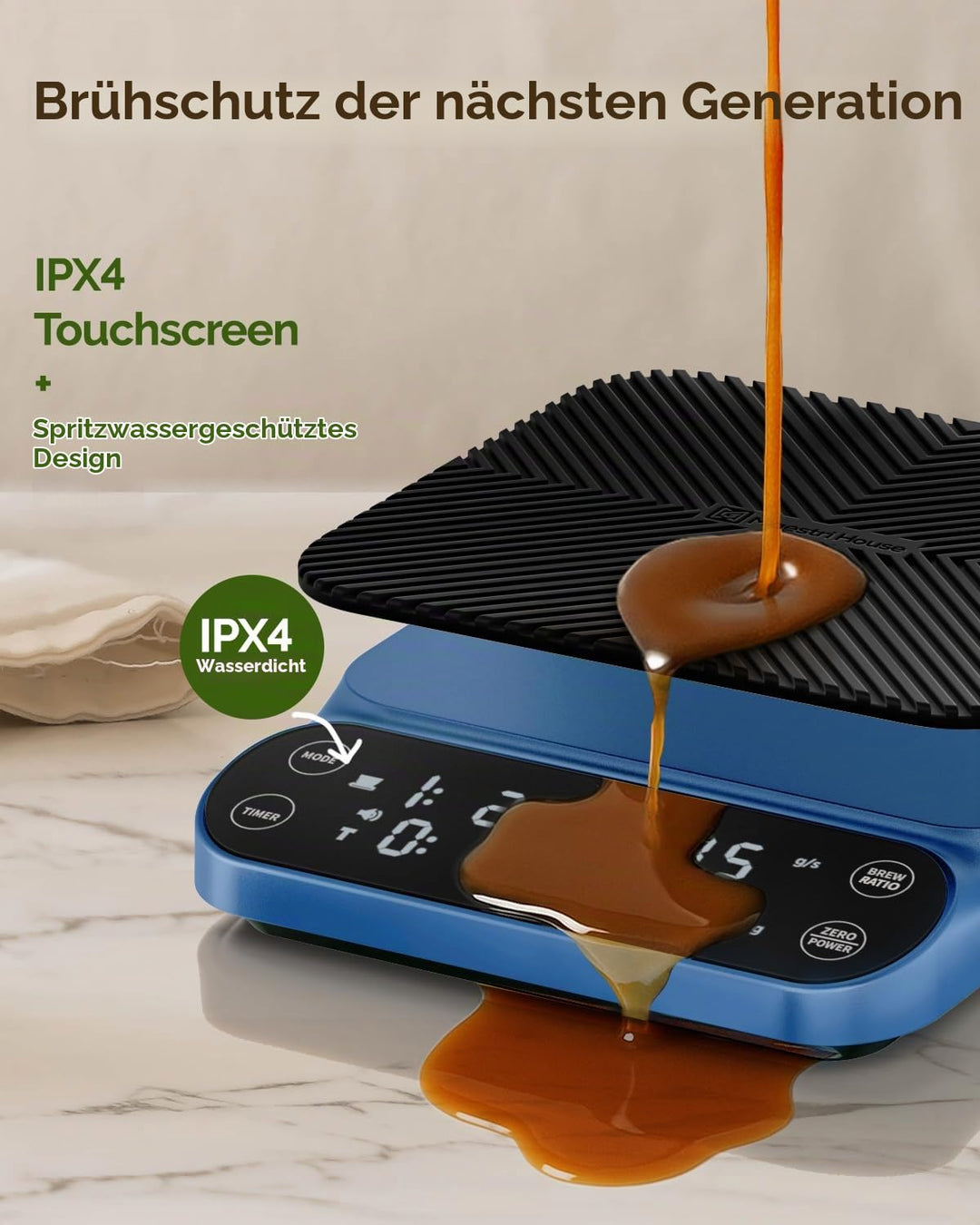 Maestri House S3 Kaffeewaage mit Timer, 3kg/0,1g Wiederaufladbar Digitale Espresso Waage, 3 Brühmodi