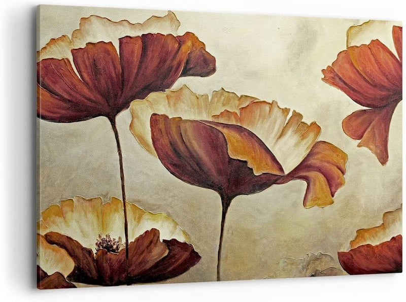 Bilder auf Leinwand 100x70cm Leinwandbild mit Rahmen Mohn Blume Wiese Gross Wanddeko Bild Schlafzimm