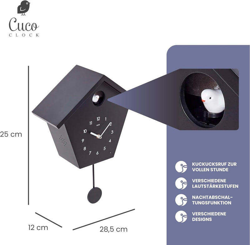 Cuco Clock Kuckucksuhr SCHWARZWALDHAUS, Pendeluhr Wanduhr, Moderne Schwarzwalduhr, 37,5× 23 × 11,4cm