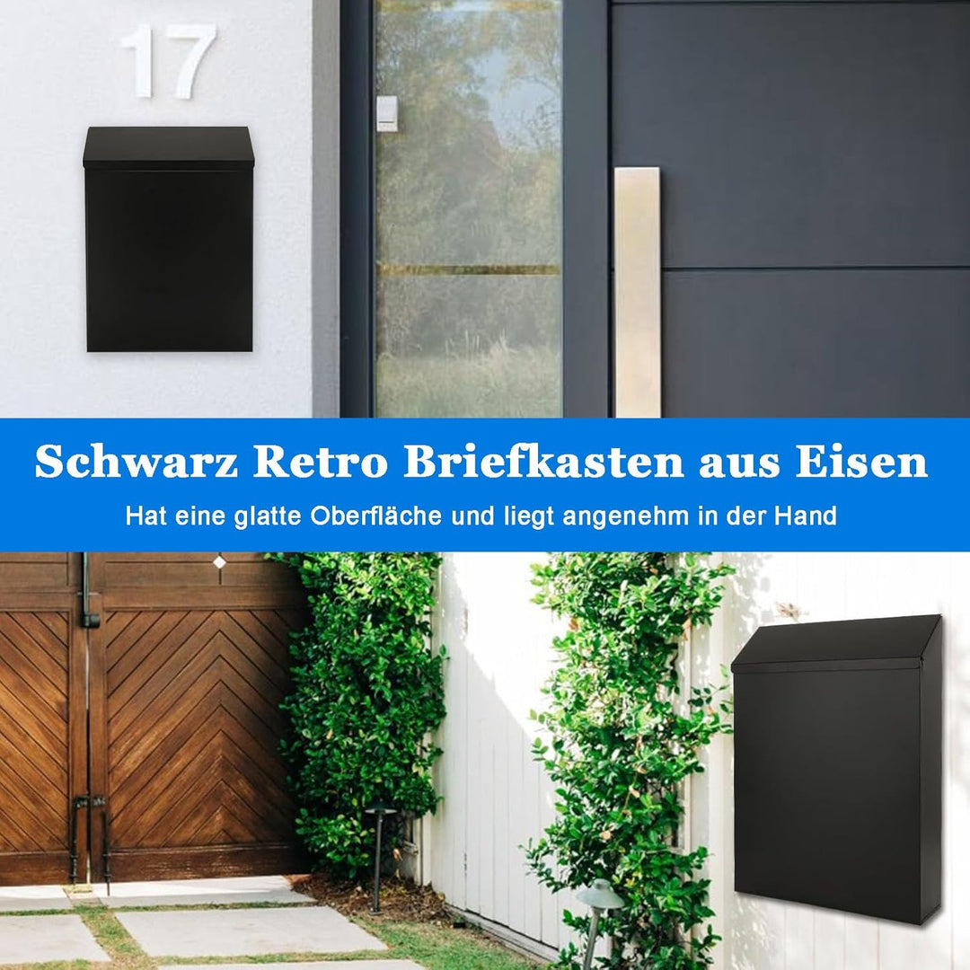 Briefkasten, 29 x 22 x 6,5 cm Abschliessbarer Briefkasten zur Wandmontage, Rustikaler Postfach aus E