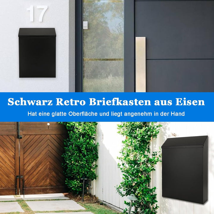 Briefkasten, 29 x 22 x 6,5 cm Abschliessbarer Briefkasten zur Wandmontage, Rustikaler Postfach aus E