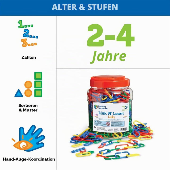 Learning Resources Link 'N' Learn Links – Kettenglieder in 4 Farben (Set mit 500 Stück)