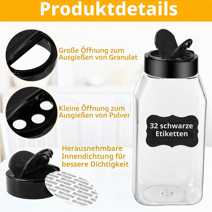 16 Stück Gewürzdosen Kunststoff, 16 oz Wiederverwendbare gewürzstreuer mit Deckel, Transparente Gewü
