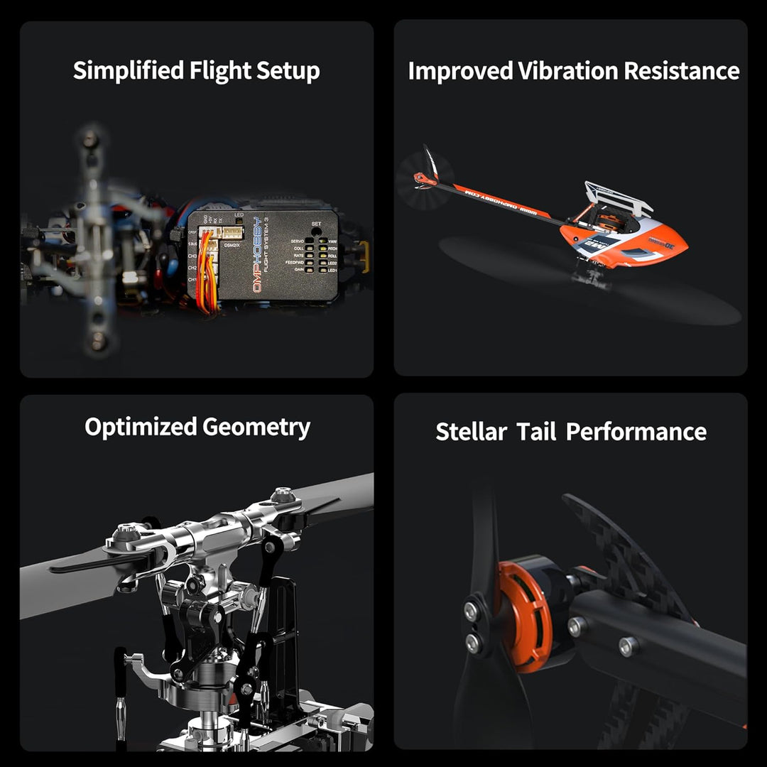 OMPHOBBY M2 EVO MK2 RC Helikopter für Erwachsene Dual Brushless Motoren Direktantrieb 6CH Hubschraub