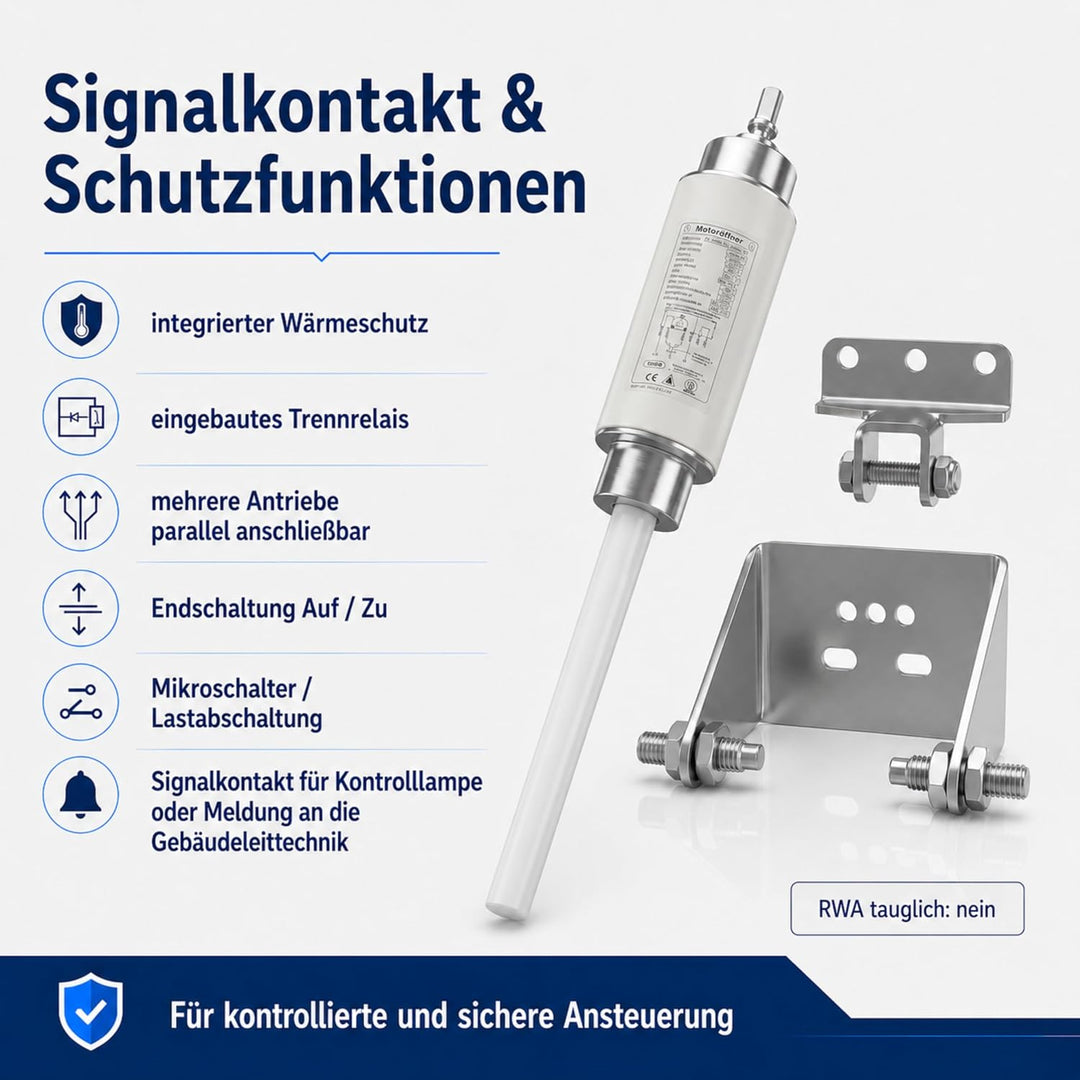 Motoröffner, Spindelantrieb Lichtkuppel 230V / 500mm HUB, JMBB 500-0500-LS mit Halterungen