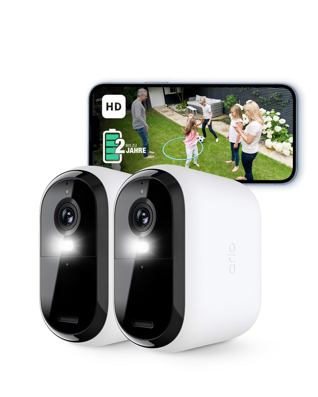 Arlo Essential 2 HD XL Batterie Überwachungskamera Aussen WLAN, Kabellos, 1080p Video, Farbnachtsich
