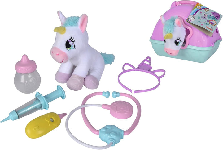 Simba 105542140 - Doktorkoffer mit Plüsch Einhorn, 20cm, Koffer 23x20cm zum Aufklappen, ab 3 Jahre