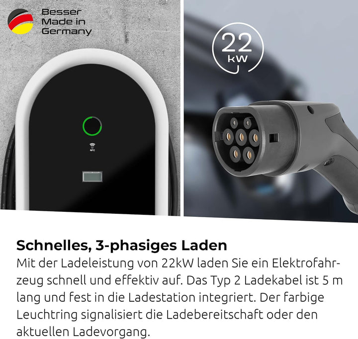 TechniSat TECHNIVOLT 2200 Smart-22kW Ladestation/Wallbox für E-Autos mit integrierter Ladesteckdose
