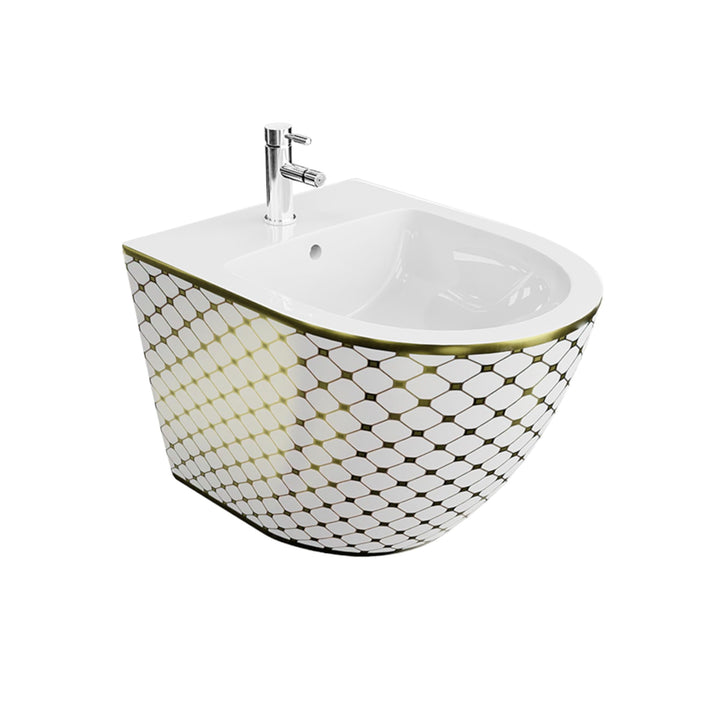 LAVITA Universal Wand-Bidet Sofi Checked Gold mit Hahnloch und Überlaufschutz aus Keramik Sitzwaschb