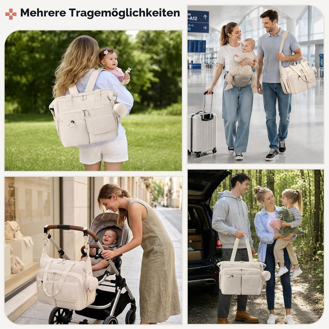 RAINSMORE Baby Wickeltasche Kinderwagen mit Schnullertasche Wickelunterlage Weiss, Weiss