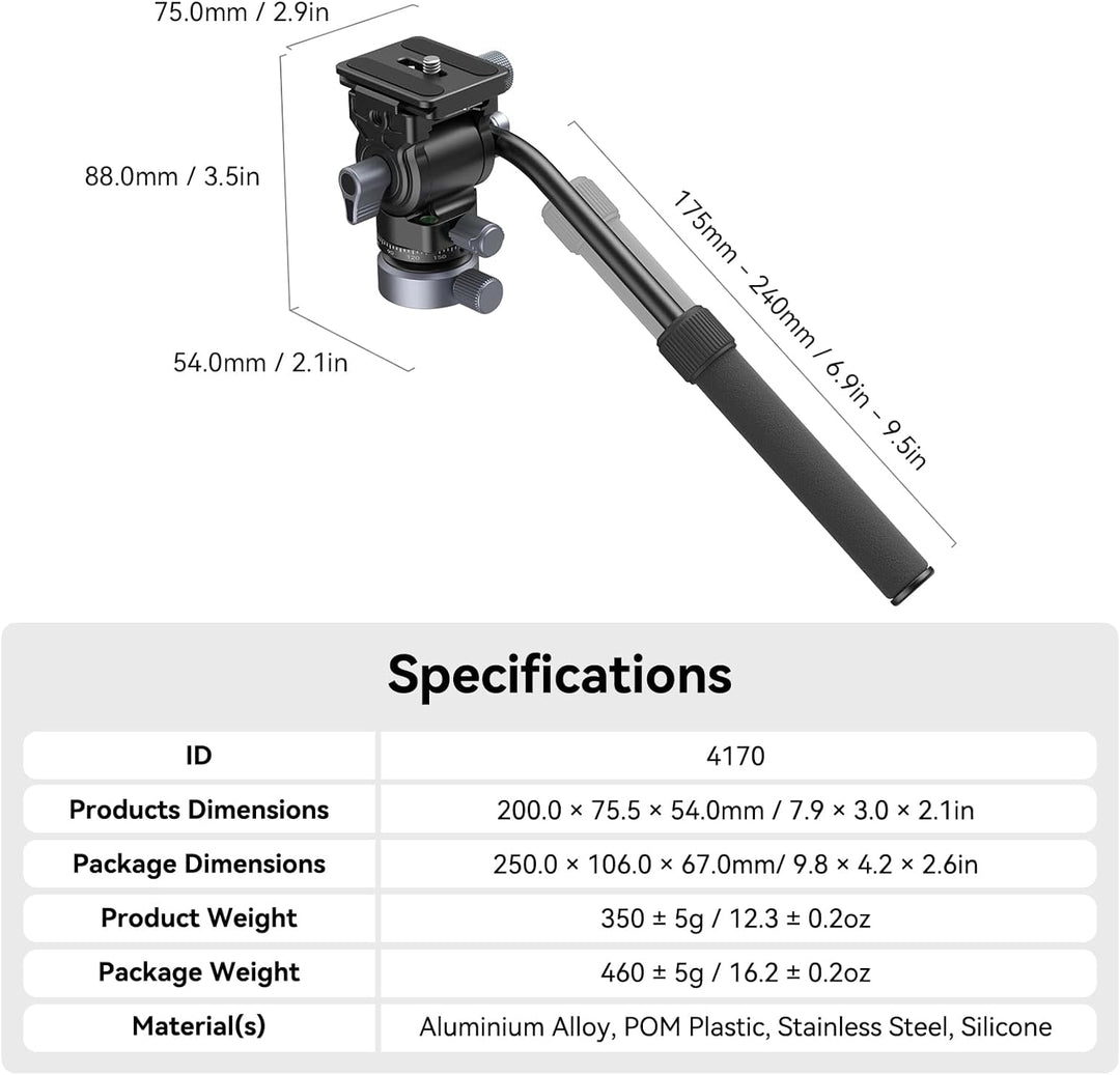 SMALLRIG Stativ Fluid Videokopf Video Head Mount Plate CH20 mit Schnellwechselplatte für Arca Swiss，