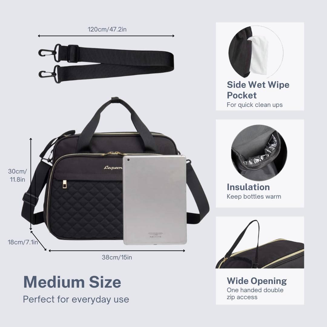 LEQUEEN Baby-Wickeltasche, Wickeltasche, Umhängetasche, Wickeltasche für Mütter und Väter, Schwarz,
