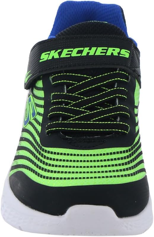 Skechers 403930L BBLM Sneaker, Black Synthetic/Lime Textile/Blue Trim, 28 EU