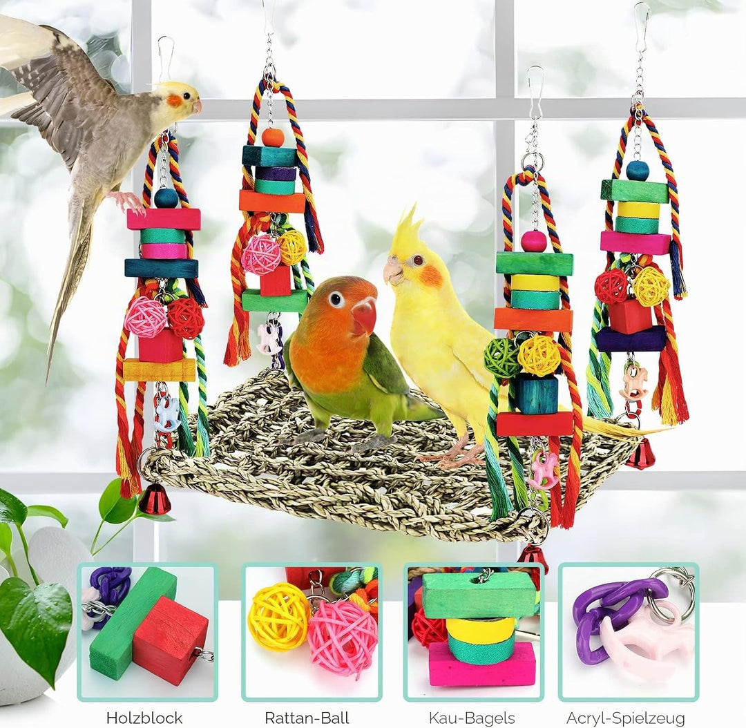 Vogelspielzeug, Sittichspielzeug, Vogelfutter, Wandspielzeug, Seegras, gewebte Hängematte, Schaukelm