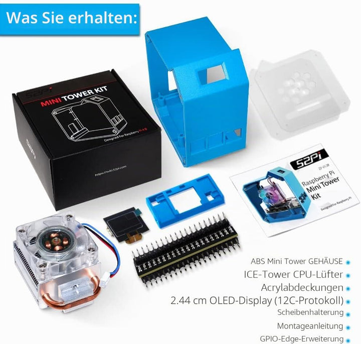 GeeekPi Raspberry Pi Mini Tower Kit,Raspberry Pi 4 Gehäuse mit Ice Tower Kühler, 0.96" OLED Display,