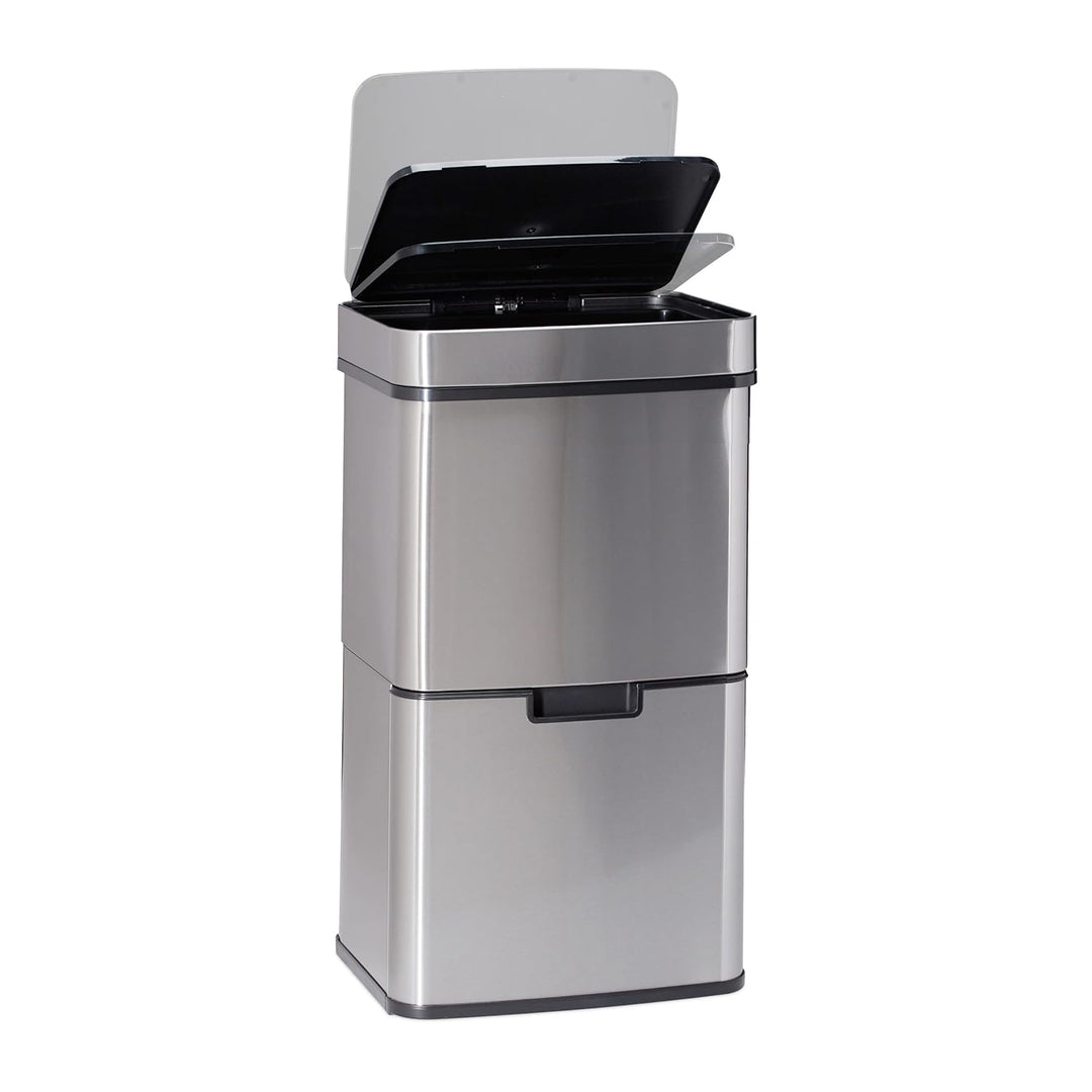 Relaxdays Mülltrennsystem 3 fach, mit Bewegungssensor, 60 L, ausziehbar, Edelstahl, HBT: 74,5 x 42 x