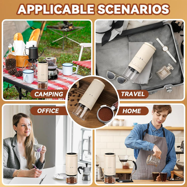 Kaffeemühle Elektrisch, USB Wiederaufladbare Tragbare Kaffemühle, Konische Mühle für Espresso mit LE