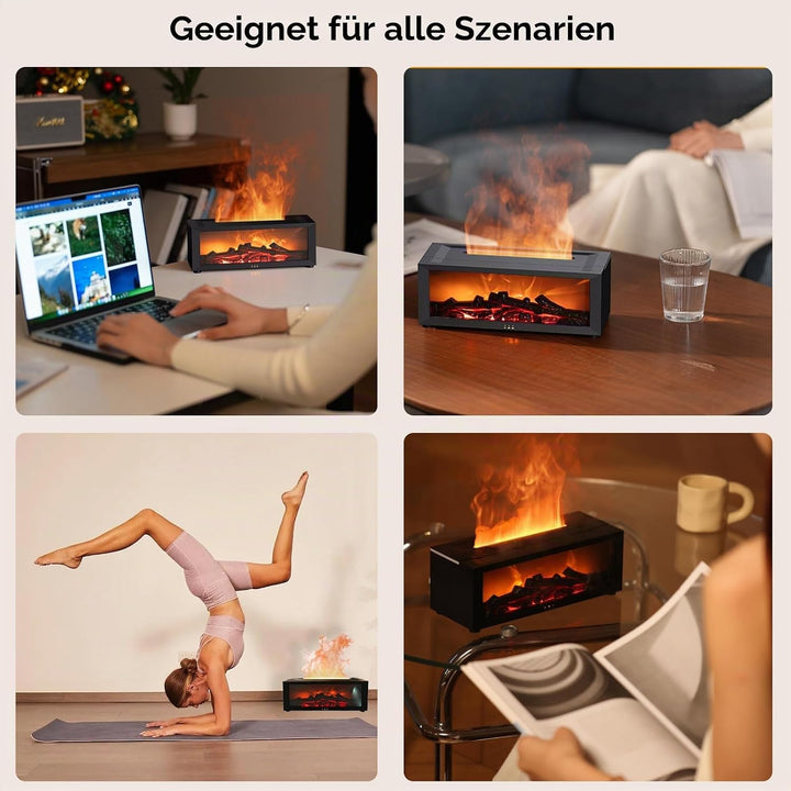Diffusor LED Kamin Aroma Luftbefeuchter mit Fernbedienung, Dynamischem Flammeneffekt, 150ml Öl Aroma